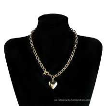 2020 Korean Fashion Classic Thick Chain Necklace Punk Metal Gold Color Heart Pendant Necklace Statement Jewelry